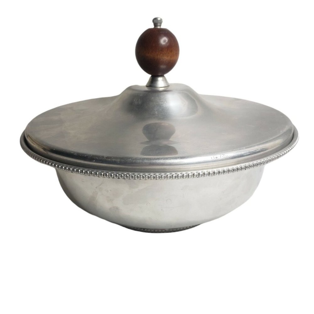 B.W. Buenilum Aluminum Vintage Metal Wear Serving Dish Wood Handle